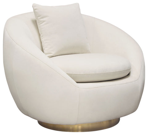 Celine Swivel Accent Chair, Light Cream Velvet With Brushed Gold Accent Band By Diamond Sofa