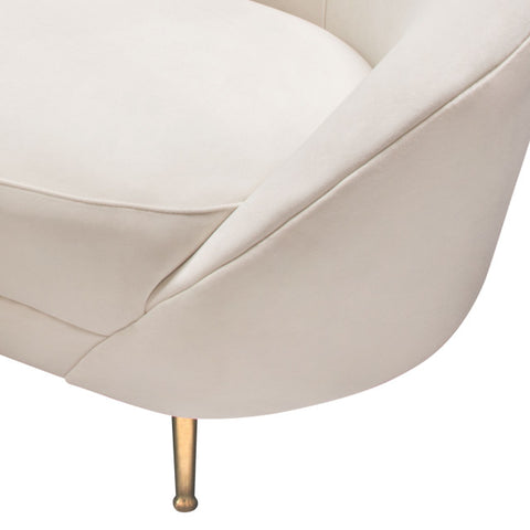 Celine Curved Sofa with Contoured Back in Light Cream Velvet & Gold Metal Legs By Diamond Sofa