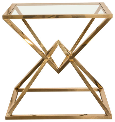 Aria Square End Table With Metal Base, Gold By Diamond Sofa