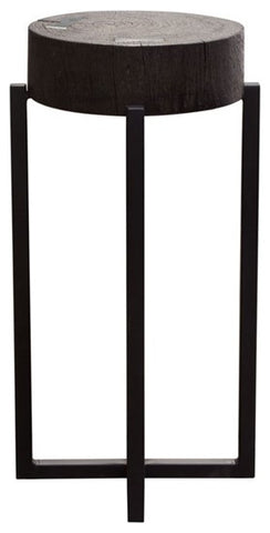 Alex Large 25" Accent Table Solid Mango Wood Top Espresso Silver Metal Inlay By Diamond Sofa