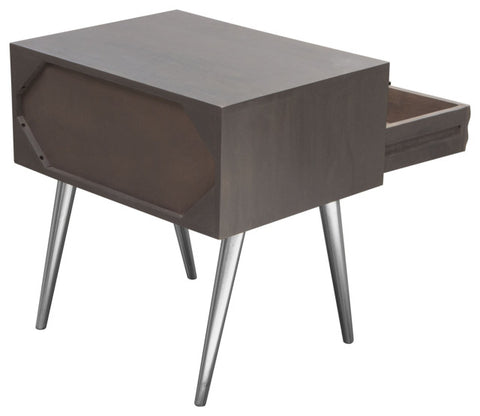 Solid Mango Wood 1-Drawer Accent Table, Smoke Gray Finish With Nickel Legs By Diamond Sofa