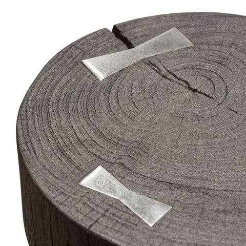 Alex Large 25" Accent Table Solid Mango Wood Top Espresso Silver Metal Inlay By Diamond Sofa