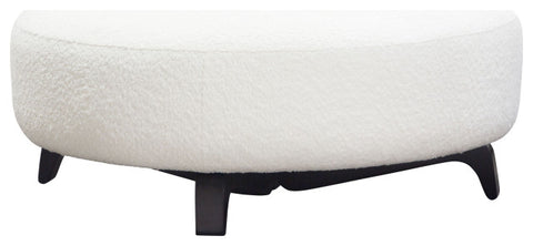 Vesper Round Ottoman, Faux White Shearling, Black Wood Leg Base By Diamond Sofa