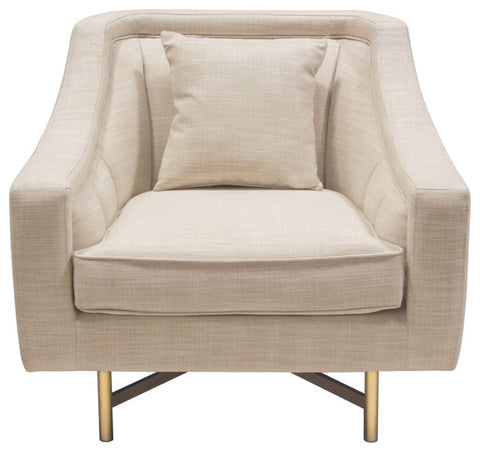 Fabric Chair in Sand Linen Fabric Accent Pillow and Gold Metal Criss-Cross Frame By Diamond Sofa
