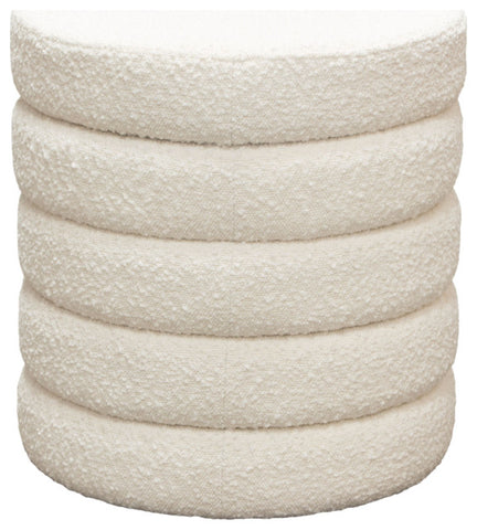 Helix Round Accent Ottoman in Ivory Boucle fabric By Diamond Sofa