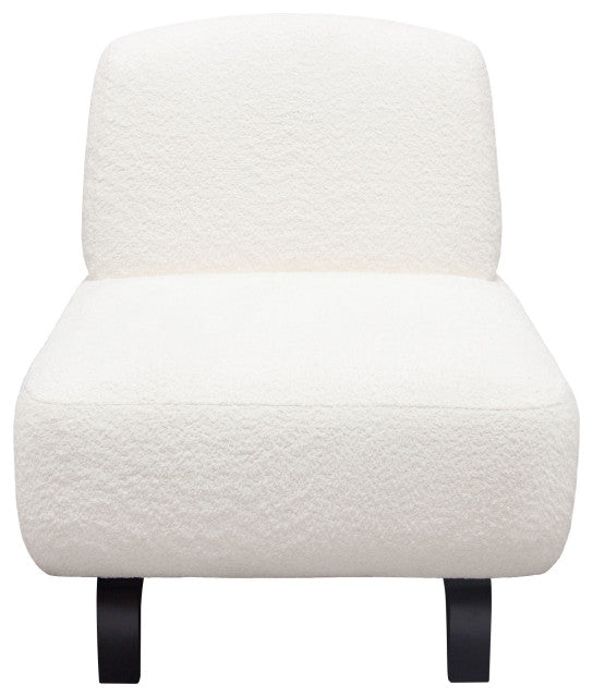 Vesper Armless Chair, Faux White Shearling With Black, Wood Leg Base By Diamond Sofa