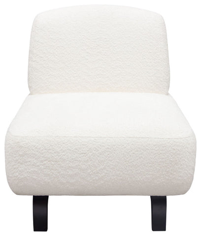 Vesper Armless Chair, Faux White Shearling With Black, Wood Leg Base By Diamond Sofa