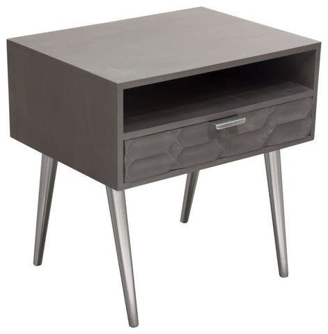 Solid Mango Wood 1-Drawer Accent Table, Smoke Gray Finish With Nickel Legs By Diamond Sofa