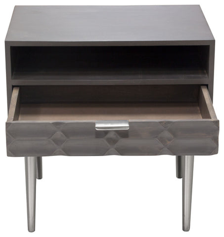 Solid Mango Wood 1-Drawer Accent Table, Smoke Gray Finish With Nickel Legs By Diamond Sofa
