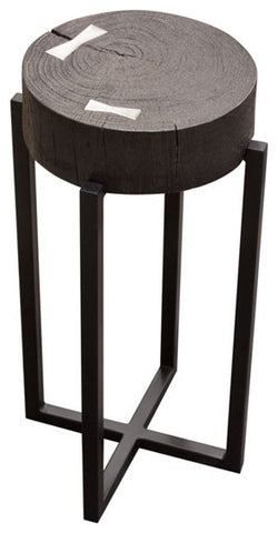 Alex Large 25" Accent Table Solid Mango Wood Top Espresso Silver Metal Inlay By Diamond Sofa