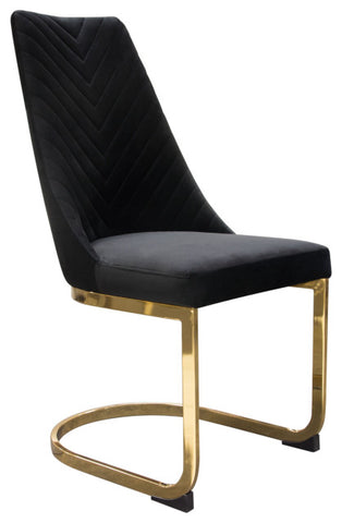 Vogue Set of 2 Dining Chairs, Black Velvet With Polished Gold Metal Base By Diamond Sofa