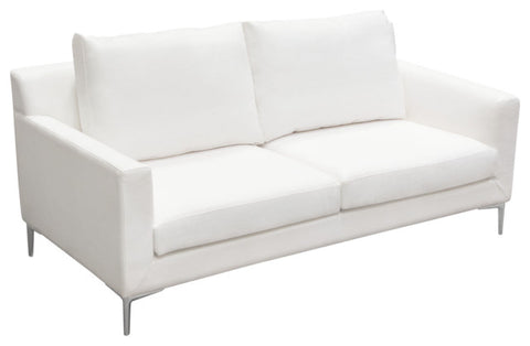 Seattle Loose Back Loveseat in White Linen Polished Silver Metal Leg By Diamond Sofa