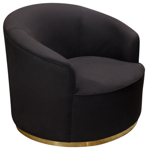 Raven Chair in Black Suede Velvet Brushed Gold Accent Trim By Diamond Sofa