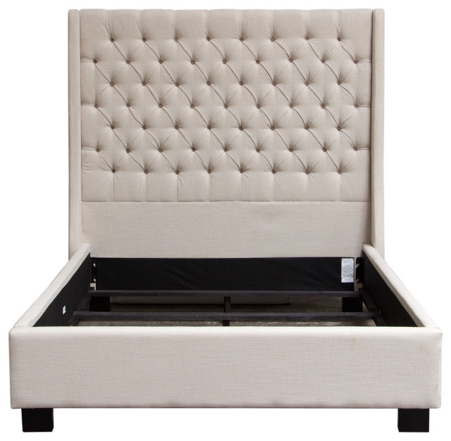 Park Avenue Queen Tufted Bed with Vintage Wing in Desert Sand Linen By Diamond Sofa