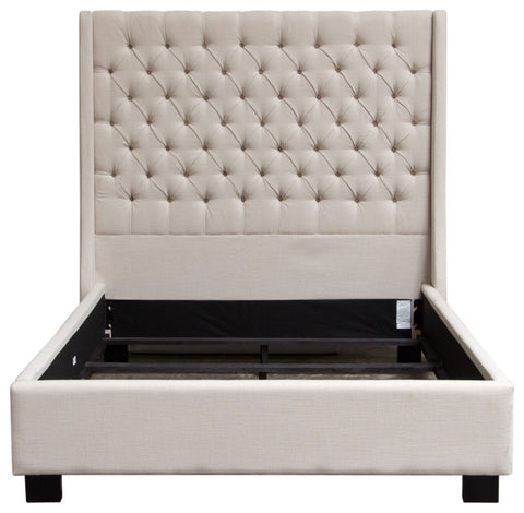 Park Avenue Queen Tufted Bed with Vintage Wing in Desert Sand Linen By Diamond Sofa