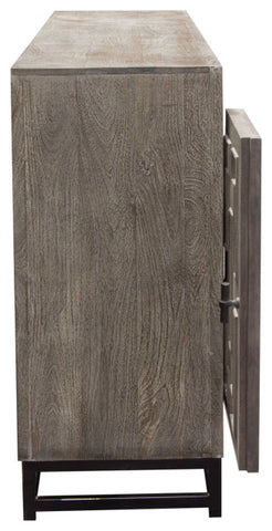 76" 4-Door Solid Mango Wood Sideboard in Walnut Grey Finish Black Iron Legs By Diamond Sofa