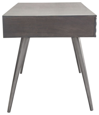 Petra Solid Mango Wood 2-Drawer Writing Desk, Smoke Gray Finish With Nickel Legs By Diamond Sofa