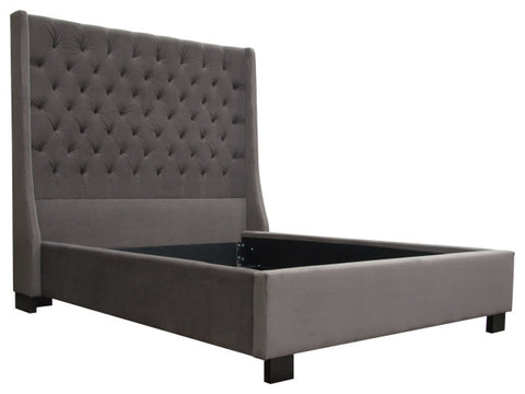 Queen Tufted Bed With Vintage Wing, Smoke Gray Velvet By Diamond Sofa