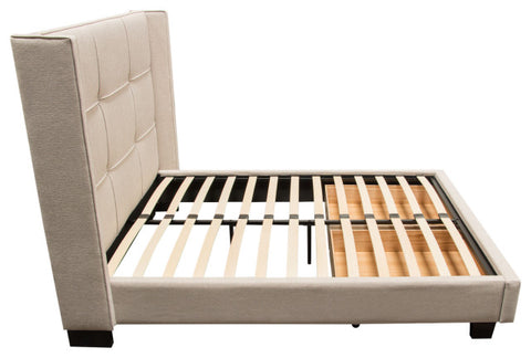 Eastern King Bed With Footboard Storage Unit and Accent Wings, Sand Fabric By Diamond Sofa