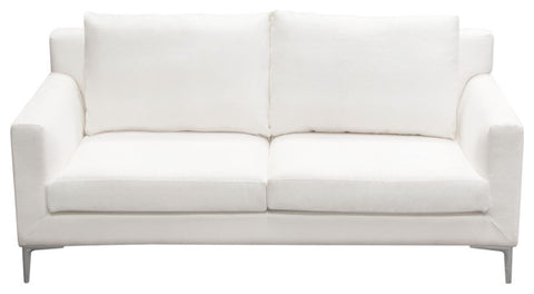 Seattle Loose Back Loveseat in White Linen Polished Silver Metal Leg By Diamond Sofa
