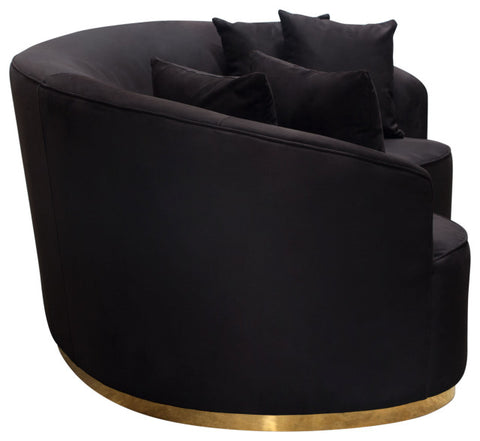 Raven Sofa in Black Suede Velvet Brushed Gold Accent Trim By Diamond Sofa