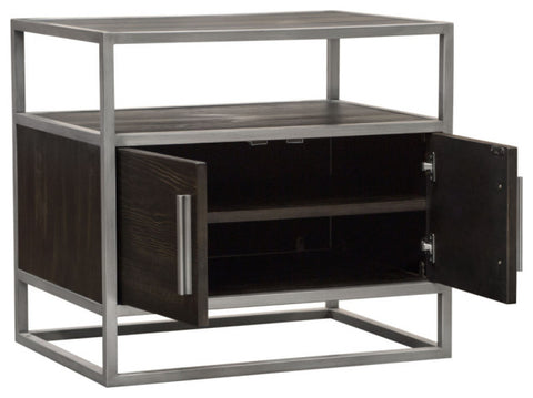 Empire 2-Door End Table, Dark Brown Veneer With Hand brushed Silver Metal Frame By Diamond Sofa