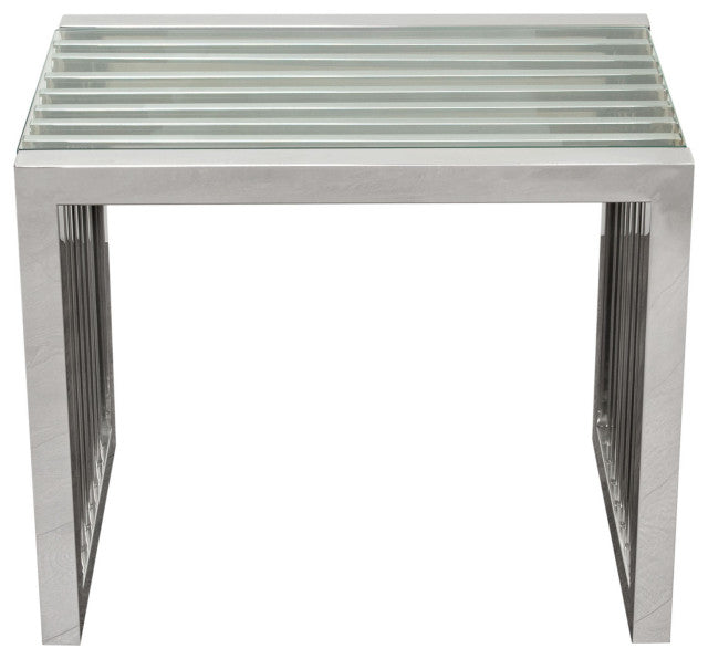 SOHO Rectangular Stainless Steel End Table Clear, Tempered Glass Top By Diamond Sofa
