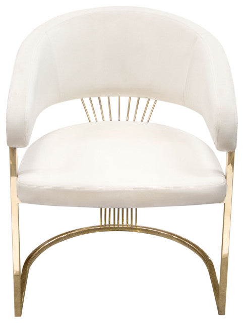 Solstice Dining Chair, Cream Velvet With Polished Gold Metal Frame By Diamond Sofa