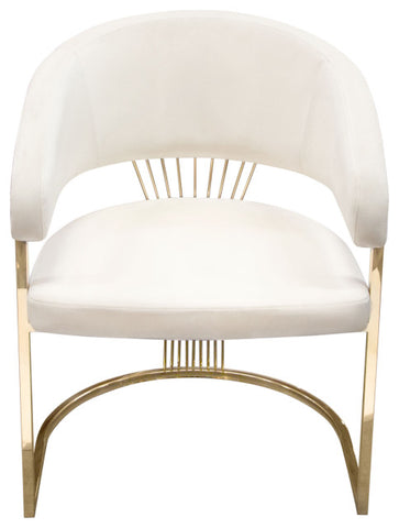 Solstice Dining Chair, Cream Velvet With Polished Gold Metal Frame By Diamond Sofa