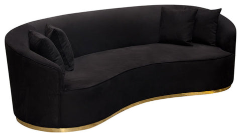 Raven Sofa in Black Suede Velvet Brushed Gold Accent Trim By Diamond Sofa