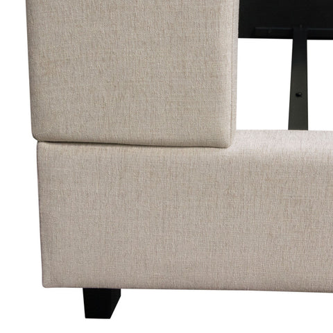 Madison Ave Tufted Wing Eastern King Bed, Sand Button Tufted Fabric By Diamond Sofa