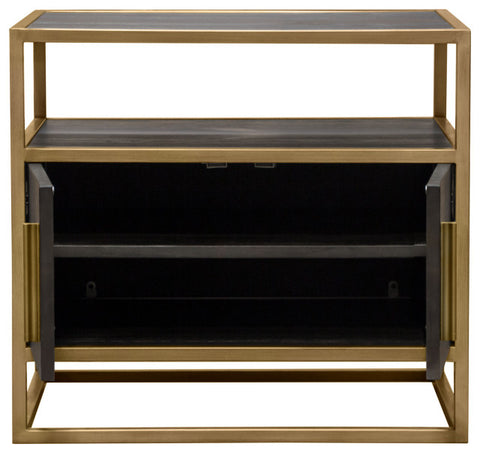 Empire 2-Door End Table in Dark Brown Veneer Hand brushed Gold Metal Frame By Diamond Sofa