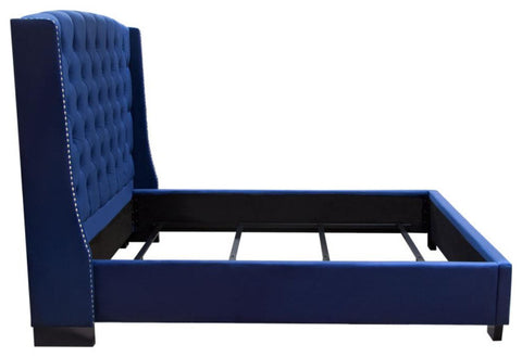 Majestic Eastern King Tufted Bed, Royal Navy Velvet, Nail Head Wing Accents By Diamond Sofa
