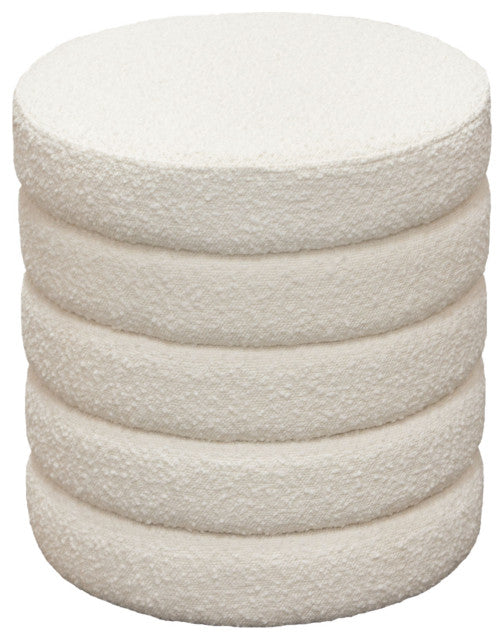 Helix Round Accent Ottoman in Ivory Boucle fabric By Diamond Sofa