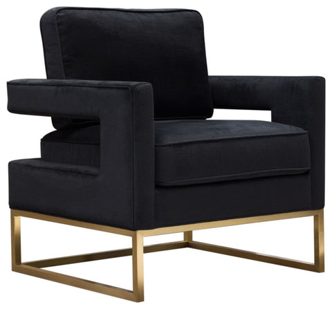 Lake Accent Chair, Black Performance Fabric, Gold Metal Base By Diamond Sofa