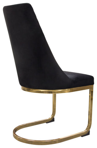 Vogue Set of, 2 Dining Chairs, Black Velvet With Polished Gold Metal Base By Diamond Sofa