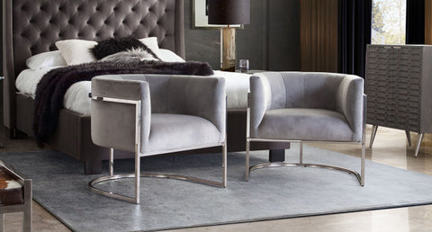 Elevated Barrel Shaped Accent Chair, Gray Velvet, Silver Frame By Diamond Sofa