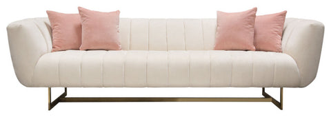 Venus Cream Fabric Sofa With Contrasting Pillows and Gold Finished Metal Base By Diamond Sofa