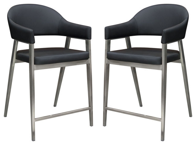 Adele Set of Two Counter Height Chairs in Black Leatherette Brushed By Diamond Sofa