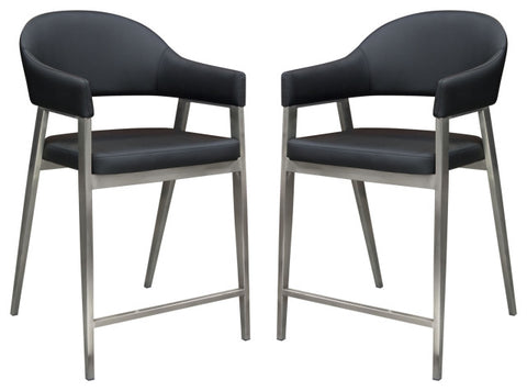 Adele Set of Two Counter Height Chairs in Black Leatherette Brushed By Diamond Sofa
