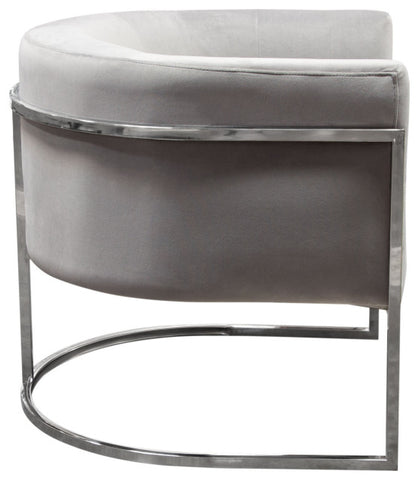 Elevated Barrel Shaped Accent Chair, Gray Velvet, Silver Frame By Diamond Sofa