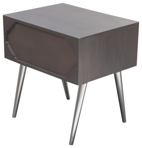 Solid Mango Wood 1-Drawer Accent Table, Smoke Gray Finish With Nickel Legs By Diamond Sofa