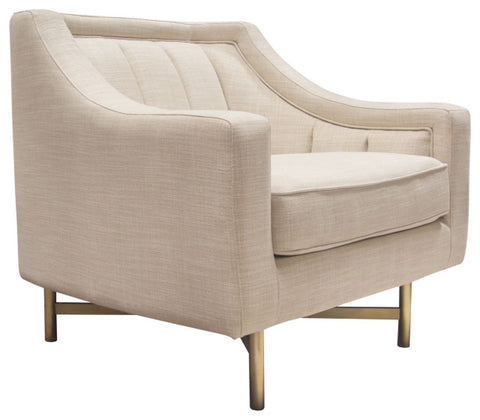 Fabric Chair in Sand Linen Fabric Accent Pillow and Gold Metal Criss-Cross Frame By Diamond Sofa