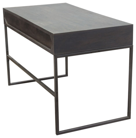 Spectrum 2-Drawer Solid Mango Wood Desk, Smoke Gray With Gun Metal Finished Legs By Diamond Sofa