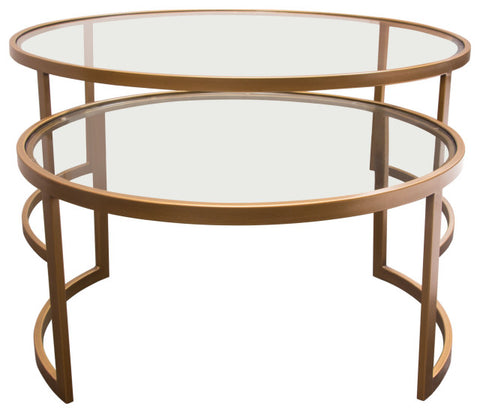 Lane 2PC Round Nesting Set in Brushed Gold Frame Clear Tempered Glass Tops By Diamond Sofa