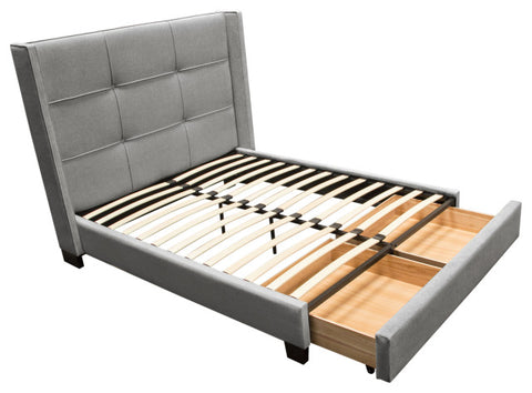 Beverly Eastern King Bed with Integrated Footboard Storage Wings in Grey Fabric By Diamond Sofa
