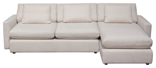 Arcadia 2PC Reversible Chaise Sectional Feather Down Seating in Cream Fabric By Diamond Sofa