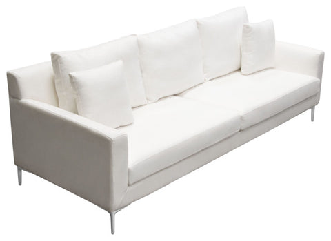 Seattle Loose Back Sofa in White Linen Polished Silver Metal Leg By Diamond Sofa