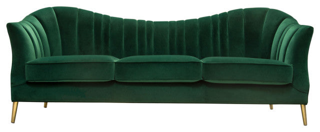 Ava Sofa, Emerald Green Velvet With Gold Leg By Diamond Sofa