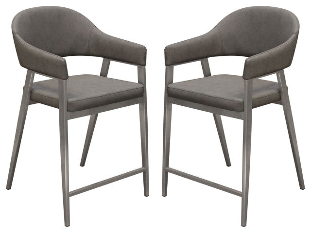 Counter Height Chairs, Set of 2, Gray Leatherette, Brushed Steel Leg By Diamond Sofa